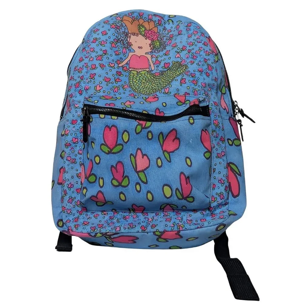 Society 6 Backpack Mermaid Hearts Theme Blue Multi Color USED